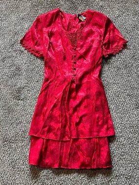 D.B.Y. silky patterned red layered vintage mini dress